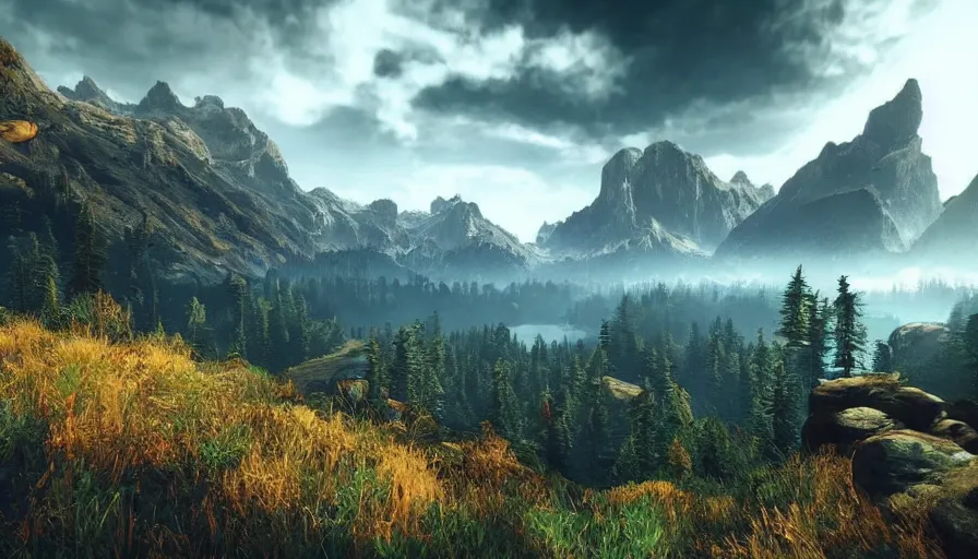 Image similar to beautiful landscape photography in the style of video game control, amazing view, afternoon