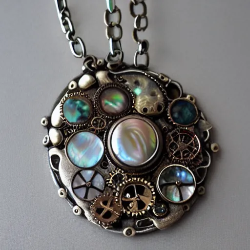 Image similar to steampunk jewelry with mother of pearl