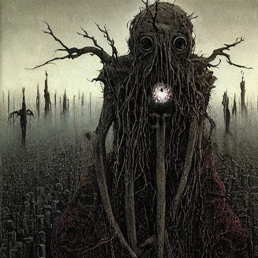 Prompt: bmw beksinski, eldritch, apocalypse, creepy creature, horror spooky