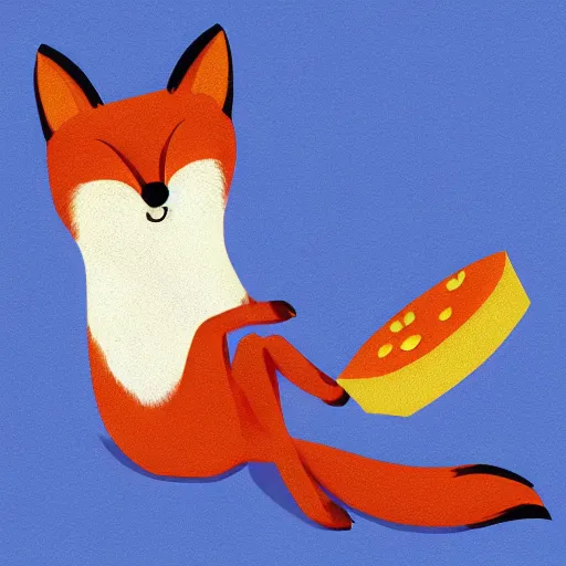 Prompt: Fox holding a slice of cheese, hyperrealistic, digital art, vintage art