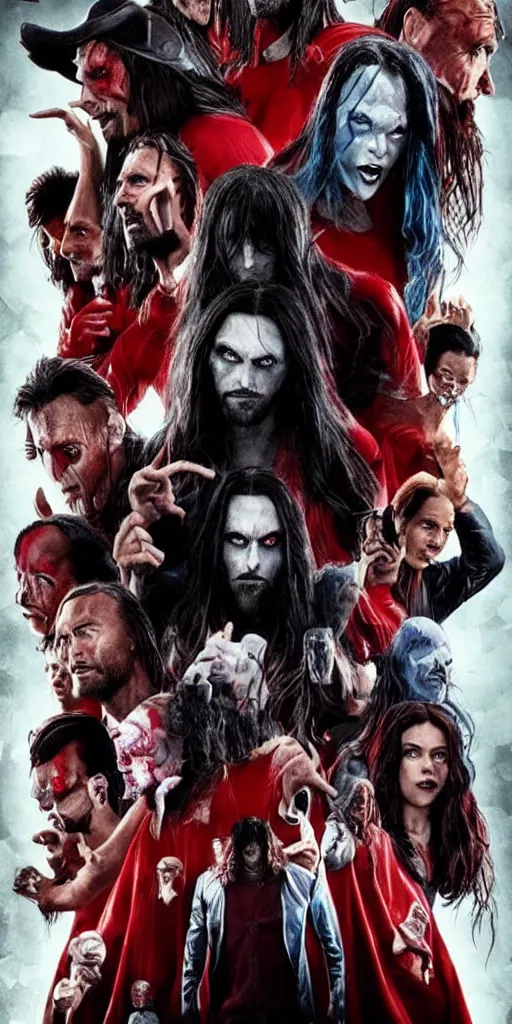 Prompt: Movie poster for Morbius 2: More Bius!, starring Jared Leto and Dwayne Johnson