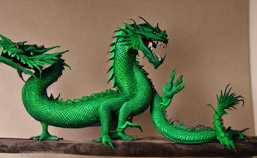 Prompt: green dragon, smiling, studio shot