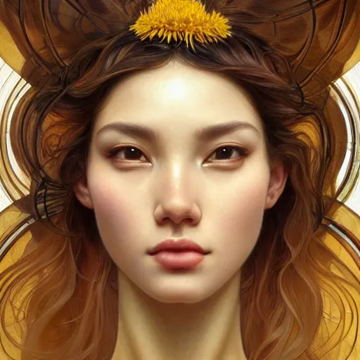 Prompt: perfectly-centered-Portrait of a gorgeous Honey Goddess with bees, The Perfect Human Female Specimen, intricate, elegant, super highly detailed, professional digital painting, artstation, concept art, smooth, sharp focus, no blur, no dof, extreme illustration, Unreal Engine 5, 8K, art by artgerm and greg rutkowski and alphonse mucha and loish and WLOP