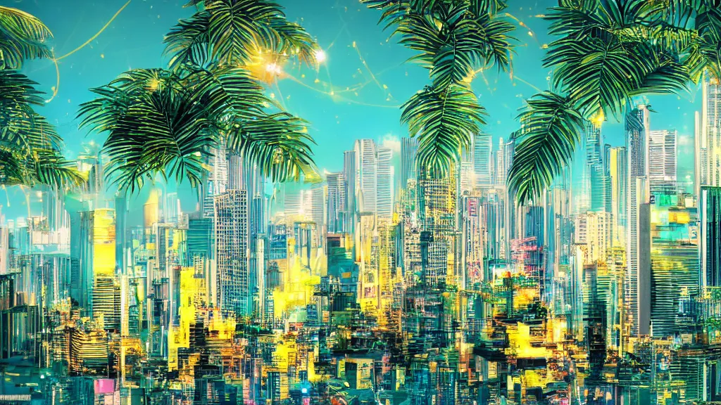 Image similar to golden city in a vaporwave jungle, 4k, ultra realistic, award winning photograph