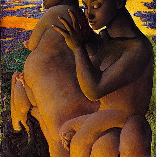 Image similar to masterpiece black woman and cat sculpture from an unknown lost civilization, by annie swynnerton and diego rivera and nicholas roerich and jean delville and charlie bowater, symbolist, dramatic lighting, god rays, art brut, rich colors, smooth sharp focus, extremely detailed, adolf wolfli and ( donato giancola and bilibin )