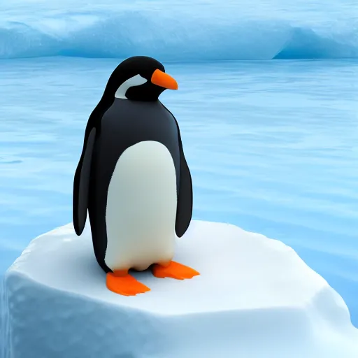 Image similar to a penguin on an iceberg, 3 d render octane, trending on artstation