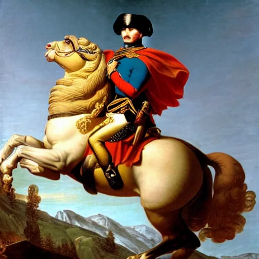 Image similar to Napoleon on a giant eagle painted by Jacques-Louis David