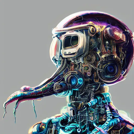 Image similar to hyperrealistic portrait of a squid monster astronaut, full body portrait, well lit, intricate abstract. cyberpunk, intricate artwork, by Tooth Wu, wlop, beeple. octane render,in the style of Jin Kagetsu, James Jean and wlop, highly detailed, sharp focus, intricate concept art, digital painting, ambient lighting, 4k, artstation