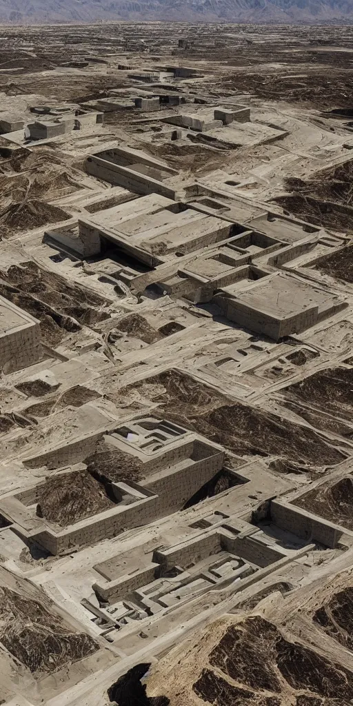 Image similar to neo brutalist herzog & de meuron bioremediation architecture in the mining tailing in the desert