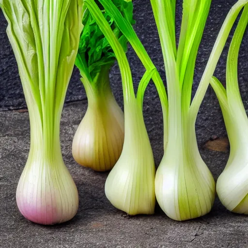 Prompt: Onion Heads gang turf war with the rival Celery Foot gang. Hands can be distinguished by wearing their colours and their onion heads and celery feet. Award winning photography