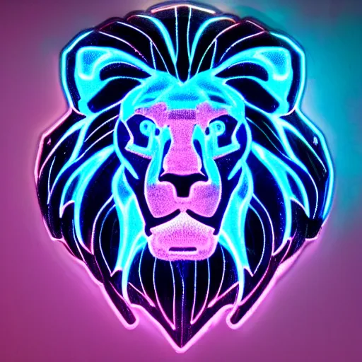 Prompt: cybernetic organism lion with blue neon light and smoke and purple lighting