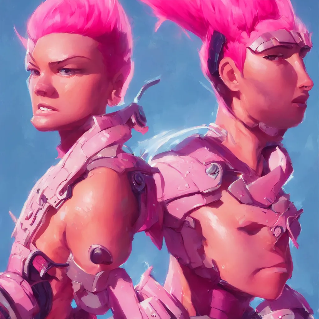 Image similar to female paladin with bright pink mohawk, portrait, behance hd artstation by jesper ejsing by rhads, makoto shinkai and lois van baarle, ilya kuvshinov, ossdraws