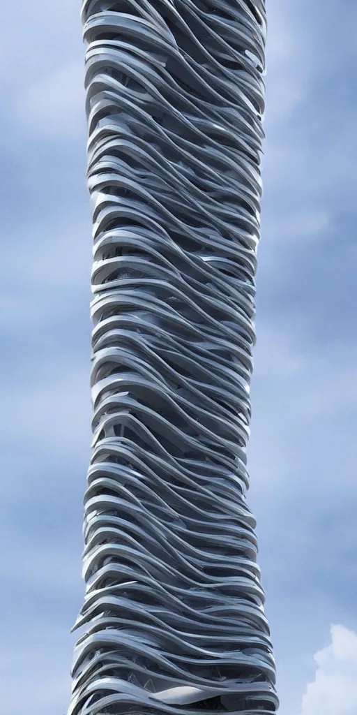 Image similar to epic futuristic tower, highly detailed, realistic, by zaha hadid