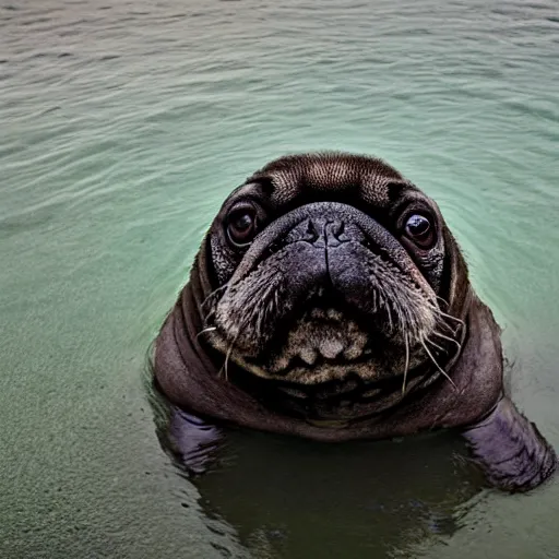 Image similar to a walrus that looks like a pug, national geographic photography