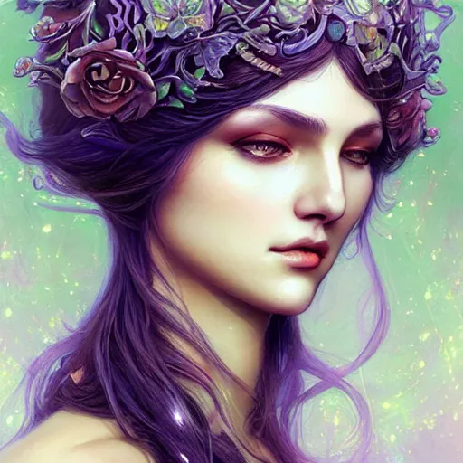 Prompt: beautiful sexy ethereal queen portrait, art nouveau, fantasy, intricate flower designs, elegant, highly detailed, digital painting, artstation, concept art, matte, sharp focus, illustration, art by Artgerm and Greg Rutkowski and WLOP W 1024