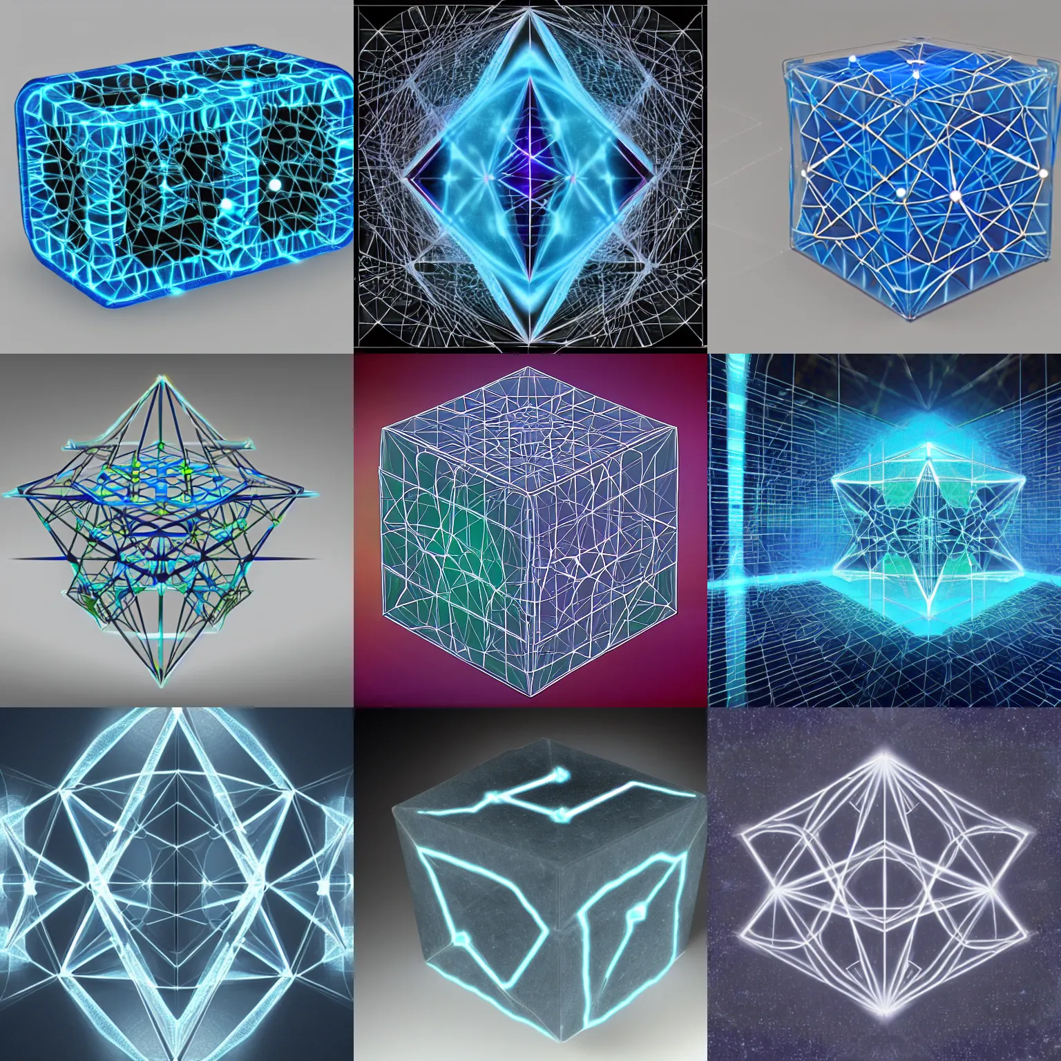 Prompt: multi dimension tesseract hybrids with impossible non Euclidian geometry