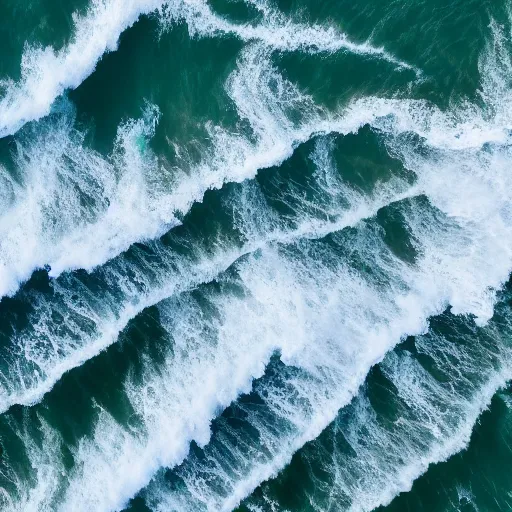 Image similar to waves hitting a cliff, beautiful ambient light, top down drone shot, 8k