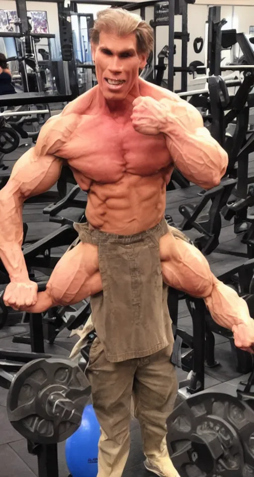 Image similar to real jerma face professional bodybuilder huge muscles strong expert photograph detailed