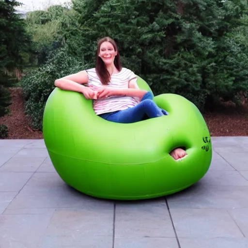 Prompt: inflatable avocado chair, a chair that is shaped like an inflatable avocado