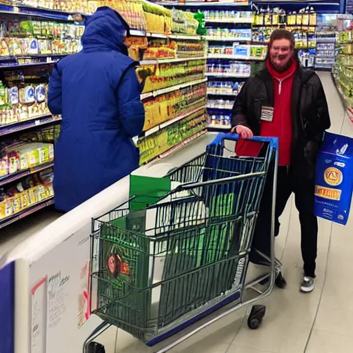 Prompt: doctor doom shopping in ALDI