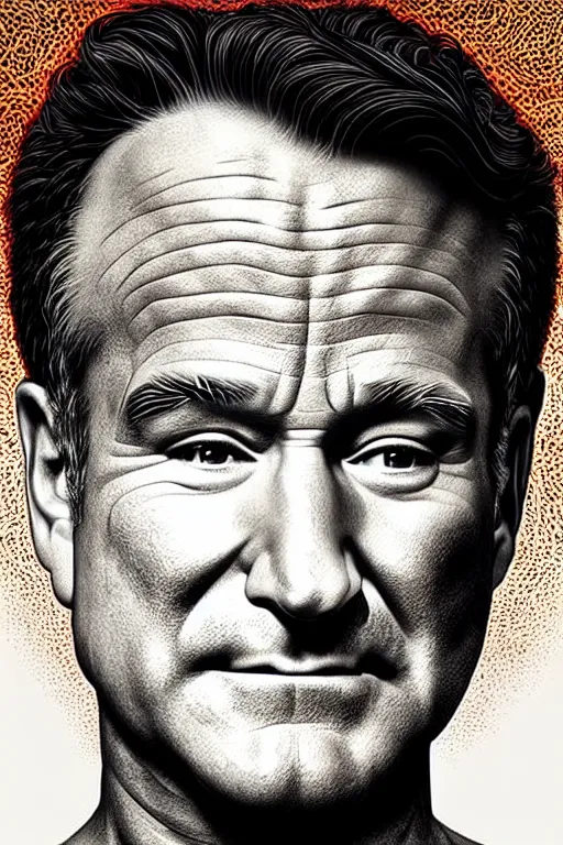 Prompt: robin williams portrait inspired by fast and furious, art deco, fantasy, intricate art deco leaf designs, elegant, highly detailed fractals, sharp focus, art by artgerm and beeple and greg rutkowski and wlop