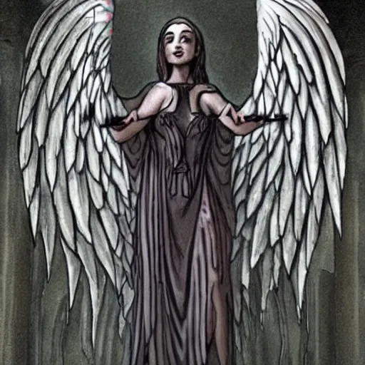 Prompt: my Goddess would dismember the limbs of my fallen sisters and give me new ones, angel girl