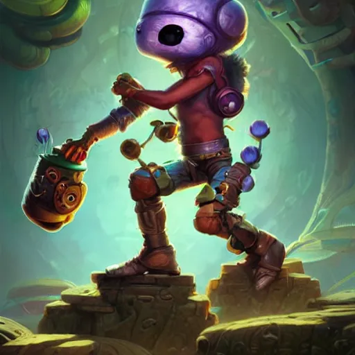 Prompt: biopunk teemo from league of legends, Pixar style, by Tristan Eaton Stanley Artgerm and Tom Bagshaw.