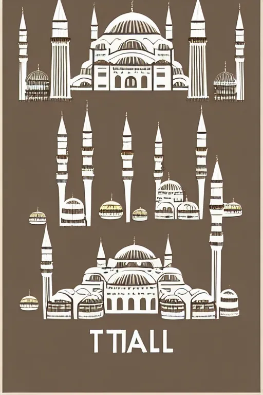 Image similar to minimalist vintage art of istanbul, illustration, vector art