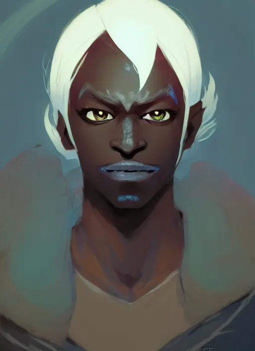 Image similar to ( ( ( ( ( portrait of male drow from dungeons and dragons. ) ) ) ) ) by atey ghailan, by greg rutkowski, by greg tocchini, by james gilleard, by joe fenton, by kaethe butcher, dynamic lighting, gradient light blue, brown, blonde cream and white color scheme, grunge aesthetic