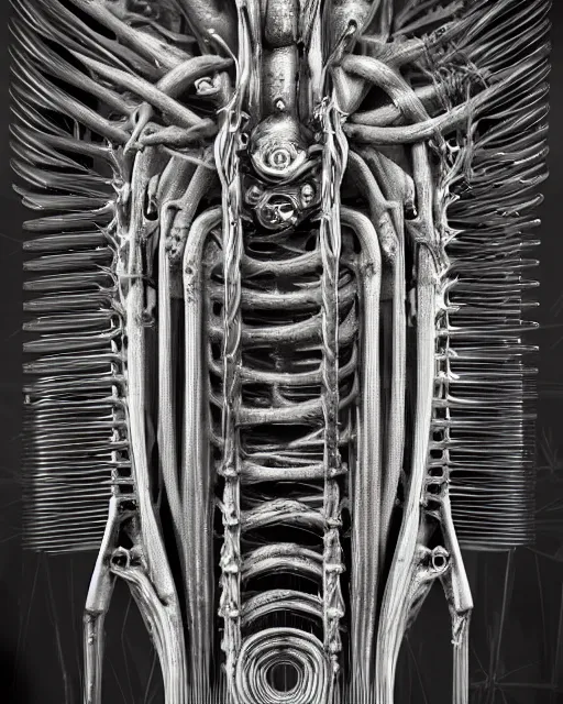 Prompt: comb by hr giger, biomechanical, isolated white background, 4 k, hyper detailed