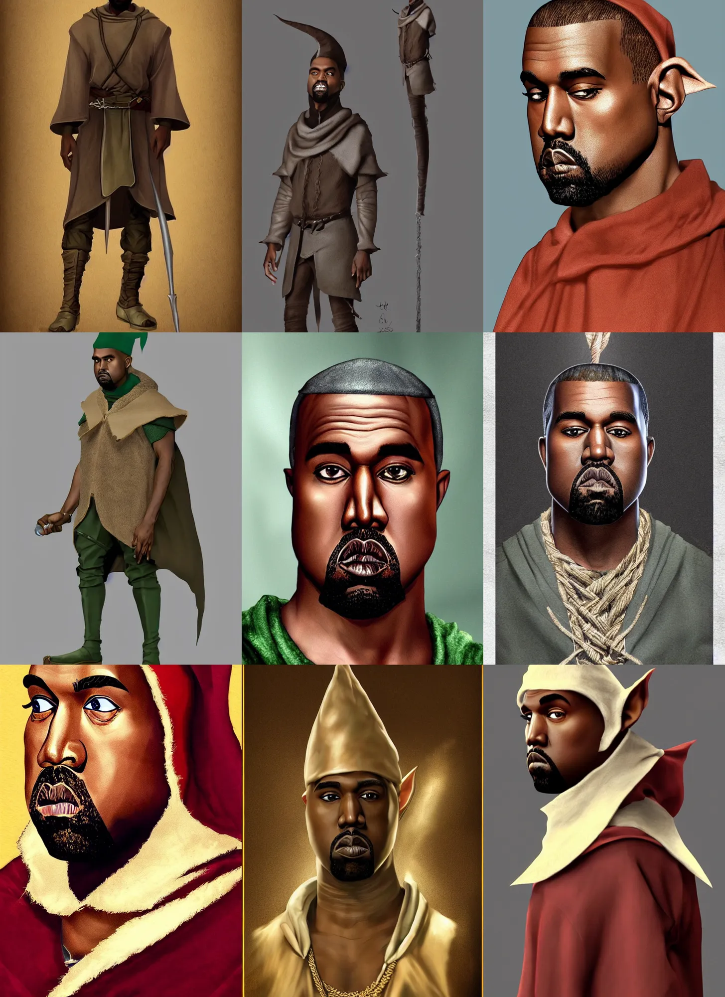 Prompt: kanye west as an elf from the lord of the rings elf, elegant, long pointy ears, artstation, epic, detailed