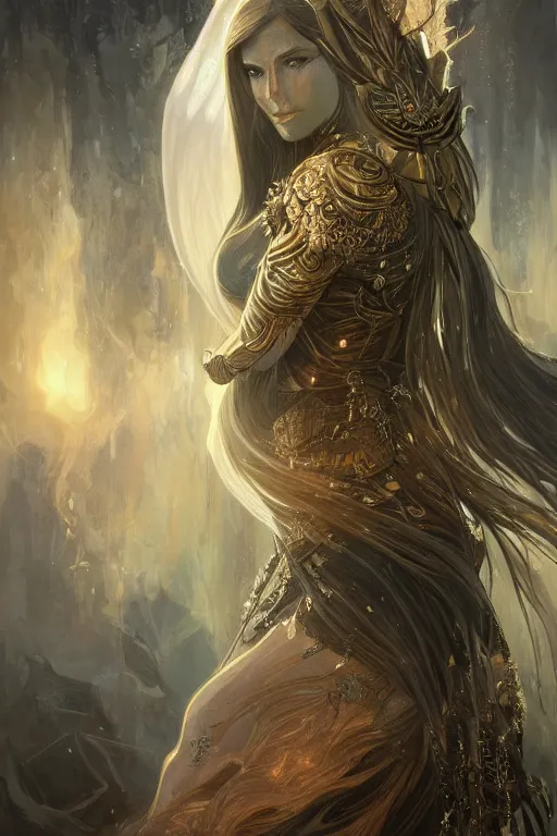 Prompt: Portrait of dark souls a goddess of time and space, dark fantasy, intricate, elegant, highly detailed, digital painting, artstation, concept art, smooth, sharp focus, illustration, art by artgerm and greg rutkowski and alphonse mucha