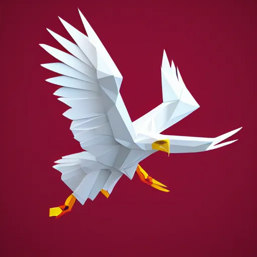 Image similar to low poly, vector, white eagle flying above an open book, icon, red background, cgsociety, artstation, octane render