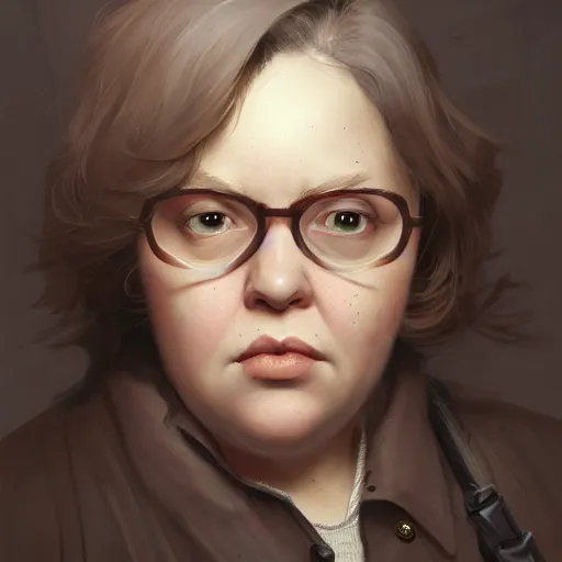 Prompt: portrait of the woman called silke fatstone. she is fat and ugly, wears glasses and works at a kindergarten. kindergarten. detailed digital art by greg rutkowski, thomas kinkade and keith parkinson, artstation, cgsociety, 8 k, hd