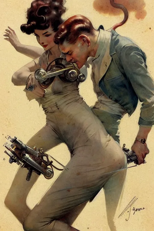 Image similar to (((((1950s pulp science fiction cover. muted colors.))))) by Jean-Baptiste Monge !!!!!!!!!!!!!!!!!!!!!!!!!!!