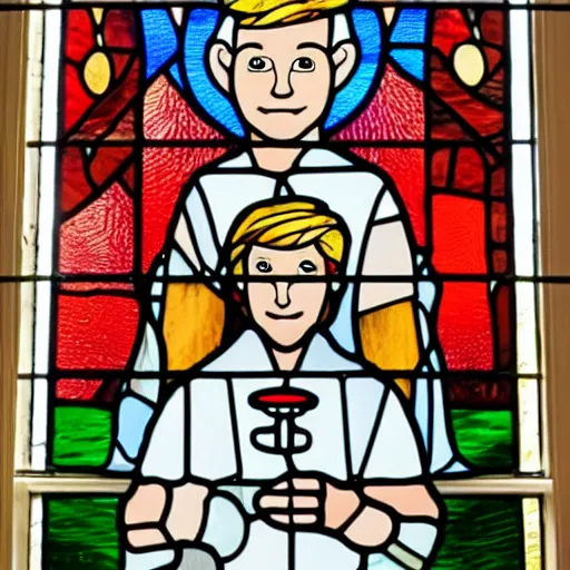 Prompt: highly detailed stained glass window portraying Gordon Ramsay