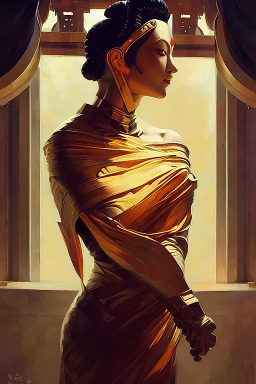 Image similar to buddhism, futurism, knight, painting by greg rutkowski, j. c. leyendecker, artgerm