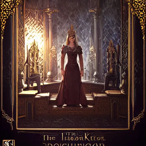 Image similar to the elder scrolls vi, charismatic!!! regal!!! brunette female jarl, portrait, throne room, atmospheric lighting, painted, intricate, volumetric lighting, beautiful, daytime, sunny weather, slight overcast, sharp focus, deep colours, ultra detailed, by leesha hannigan, ross tran, thierry doizon, kai carpenter, ignacio fernandez rios