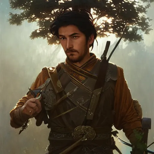 Image similar to Highly detailed portrait of Kurdish samurai, Stephen Bliss, unreal engine, fantasy art by Greg Rutkowski, Loish, Rhads, ferdinand knab, Makoto Shinkai and Lois van baarle, ilya kuvshinov, rossdraws, Tom Bagshaw, alphonse mucha, global illumination, radiant light, detailed and intricate environment, highly detailed, award winning art