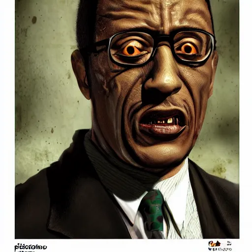 Image similar to Zombie gustavo fring, 4k, photorealistic, dramatic