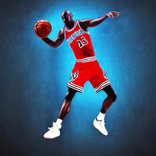 Image similar to “hyperrealistic mixed media high resolution image of michael jordan as superman, dunking a basketball, stunning 3d render inspired art by István Sándorfi and Greg Rutkowski and Unreal Engine, perfect symmetry, dim volumetric lighting, 8k octane beautifully detailed render, post-processing, extremely hyper-detailed, intricate, epic composition, highly detailed attributes, highly detailed atmosphere, cinematic lighting, masterpiece, trending on artstation, very very detailed, masterpiece, stunning, flawless structure, lifelike texture, perfection,”