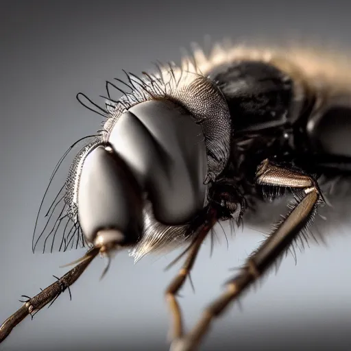 Prompt: a macro photograph of a fly with donald trump hair