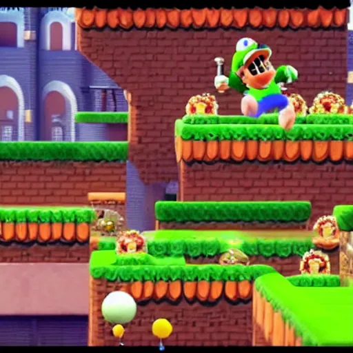 Image similar to gopro footage of toad running through a real world version of a level in super mario bros 2