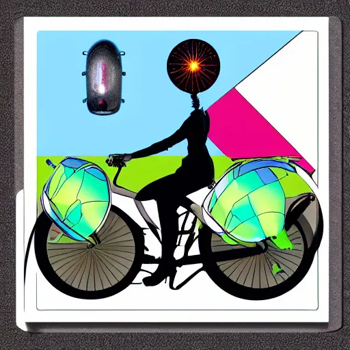 Prompt: bicycle turret lady plane grown face bin shooting laser plastic rock eating salad warned, collage artwork
