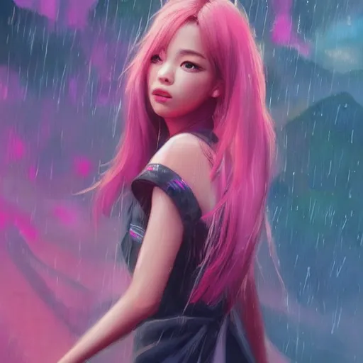 Image similar to “ a portrait of lisa from blackpink, rainy background, pink bright art masterpiece artstation. 8 k, sharp high quality artwork in style of jose daniel cabrera pena and greg rutkowski, concept art by tooth wu, hearthstone card game artwork. ”