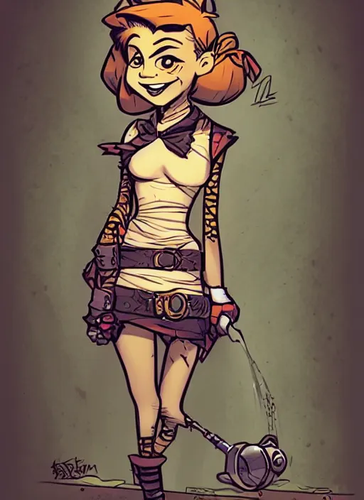 Prompt: a portrait of a pretty sewer punk young lady by brian kesinger