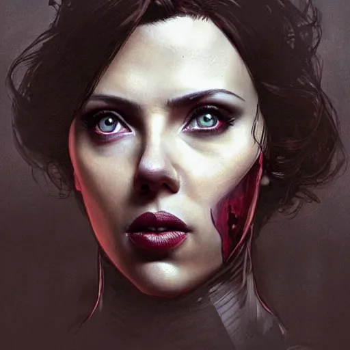 Prompt: portrait of scarlett johansson as an evil demon, colourised, face portrait, epic, tragic, military art, fantasy, dieselpunk, hd shot, digital portrait, beautiful, artstation, comic style, by artgerm, guy denning, jakub rozalski, magali villeneuve and charlie bowater