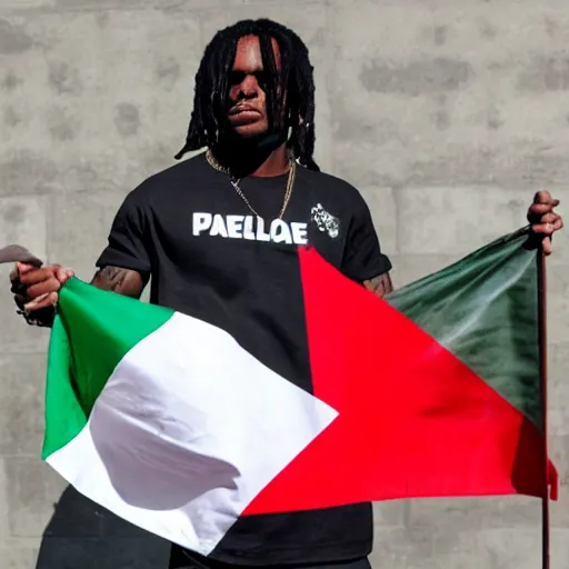 Image similar to chief keef holding a palestine flag 4 k quality super realistic