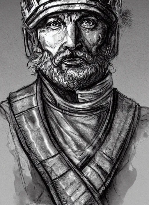 Image similar to close up concept art of an ancient greek general, by robert kirkman