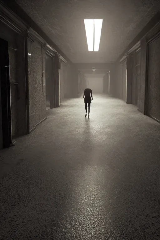 Image similar to pitch black hallways and corridors like a giant body, dark, moody, hyper-realistic environment,Epic concept art. bokeh, Octane render and Unreal Engine